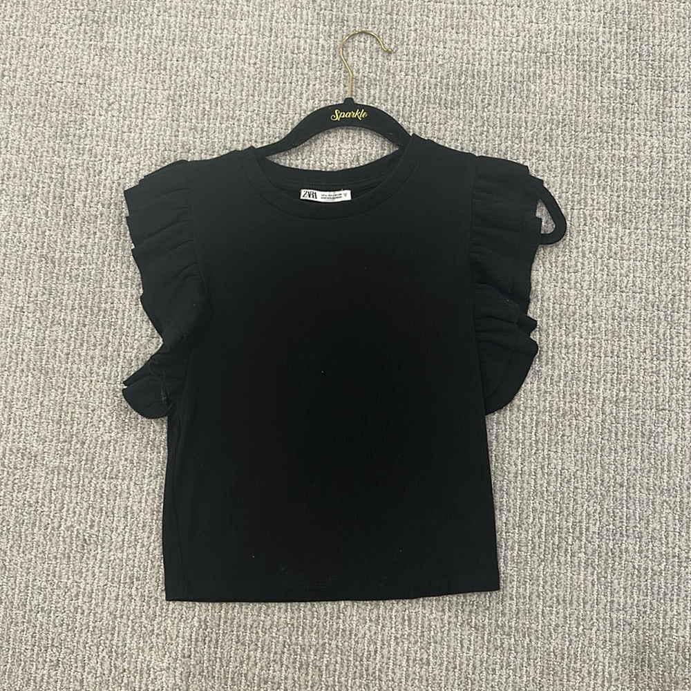 Black Zara ruffle sleeve tank top large